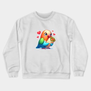 cute love birds are eating Mexican specialties, Tacos, Burritos, Enchiladas, Quesadillas, Guacamole, Fajitas, Chiles Rellenos, Tamales, Mole, Chilaquiles, Crewneck Sweatshirt